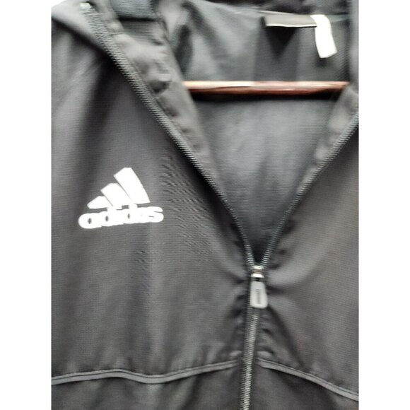 Adidas Mens Black Hooded Full-Zip Jacket With White Stripes Large - Picture 3 of 6
